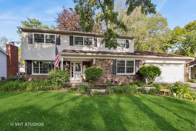 1525 Swallow St, Naperville, IL 60565 - traditional-style house with a front yard, a garage, brick siding, and concrete driveway