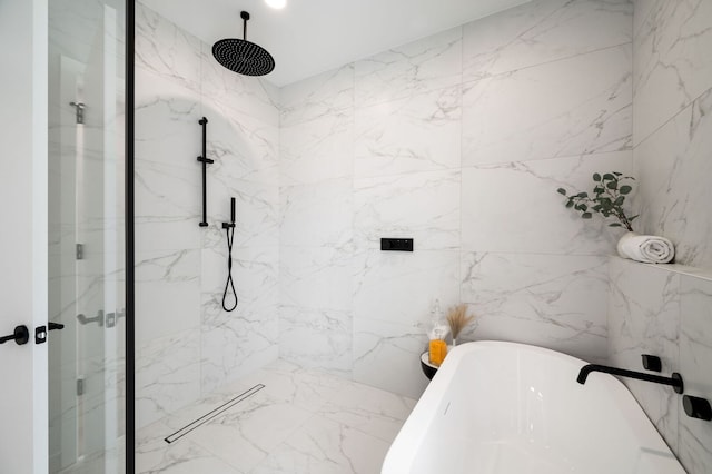 2248 W N Ave Unit 2, Chicago, IL 60647 - bathroom with a marble finish shower and a freestanding tub