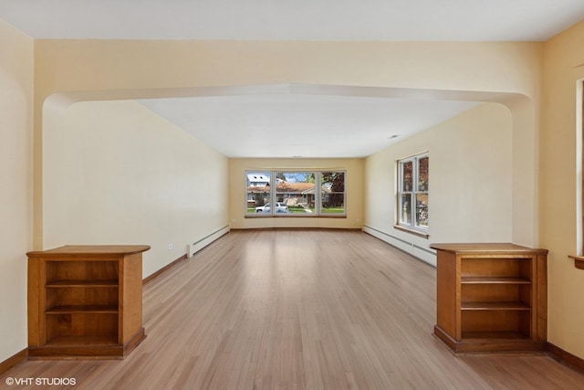 7010 W Devon Ave, Chicago, IL 60631 - unfurnished room with a baseboard heating unit, light wood-style flooring, and baseboards