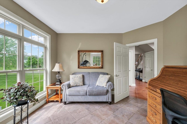 living room featuring baseboards