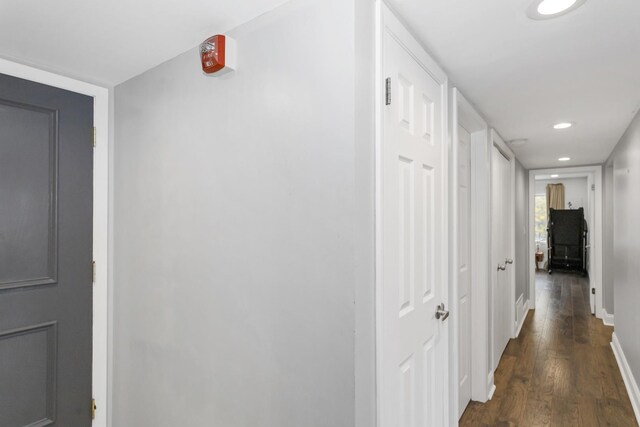 900 Center St Unit 2I, Des Plaines, IL 60016 - hall with baseboards, recessed lighting, and dark wood-style flooring