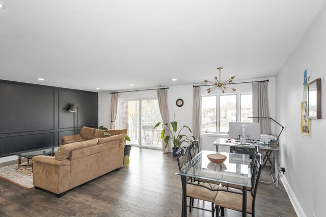 900 Center St Unit 2I, Des Plaines, IL 60016 - living area featuring recessed lighting, dark wood-style flooring, and a chandelier