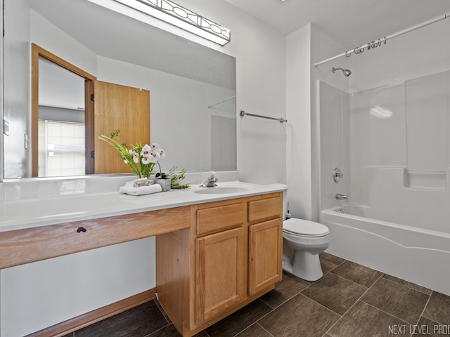 full bath with vanity, shower / bathtub combination, and toilet