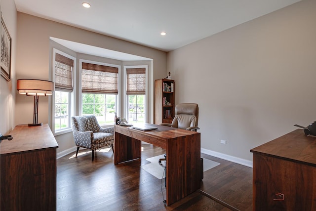 2550 Bayswater Cir, Gurnee, IL 60031 - home office with baseboards, dark wood-style flooring, and recessed lighting