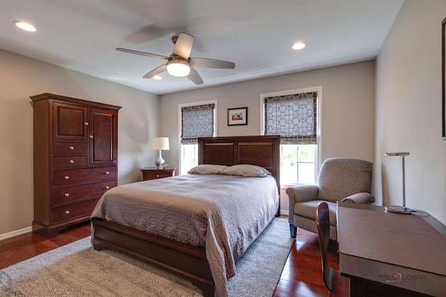 2550 Bayswater Cir, Gurnee, IL 60031 - bedroom with dark wood finished floors, recessed lighting, ceiling fan, and baseboards