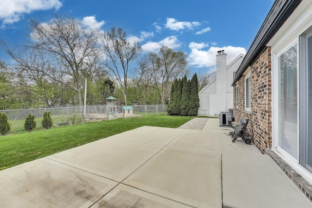 view of patio / terrace with a fenced backyard and central AC unit