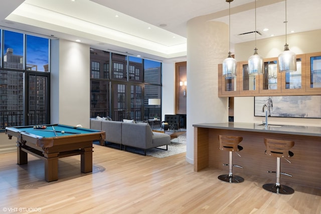 400 W Ontario St Unit 1801, Chicago, IL 60654 - rec room with light wood-style floors, billiards, recessed lighting, and a sink