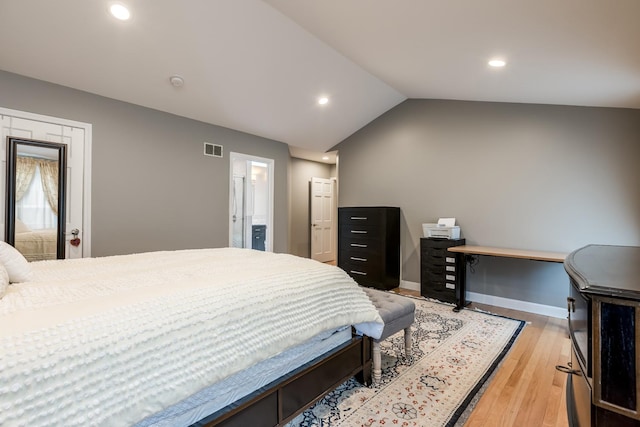 6700 N Monticello Ave, Lincolnwood, IL 60712 - bedroom featuring visible vents, baseboards, recessed lighting, light wood-style flooring, and vaulted ceiling