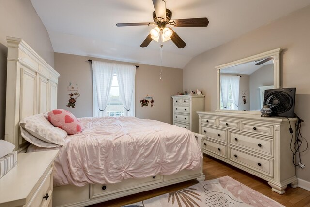 6700 N Monticello Ave, Lincolnwood, IL 60712 - bedroom featuring a ceiling fan, wood finished floors, and lofted ceiling