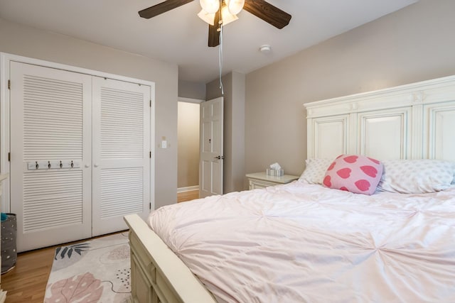 6700 N Monticello Ave, Lincolnwood, IL 60712 - bedroom featuring ceiling fan, a closet, and light wood-type flooring