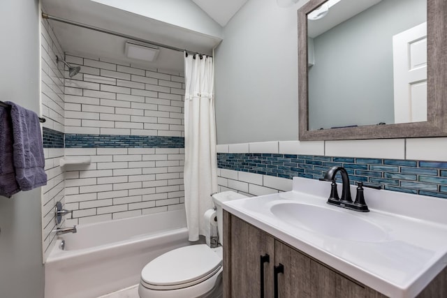 6700 N Monticello Ave, Lincolnwood, IL 60712 - full bath featuring vanity, toilet, shower / tub combo, and tile walls