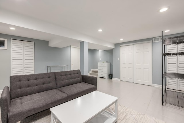 6700 N Monticello Ave, Lincolnwood, IL 60712 - living room featuring baseboards, recessed lighting, and visible vents