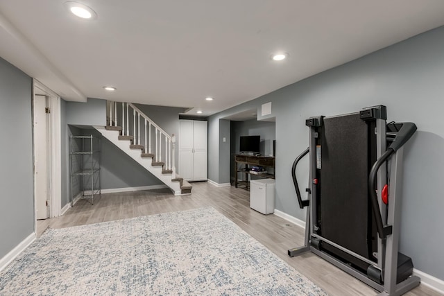 6700 N Monticello Ave, Lincolnwood, IL 60712 - exercise room featuring baseboards, recessed lighting, and light wood-style flooring