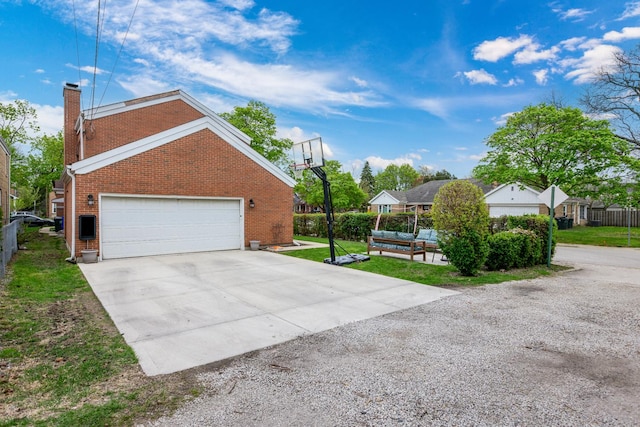 6700 N Monticello Ave, Lincolnwood, IL 60712 - view of home's exterior with brick siding, fence, a chimney, and an outdoor hangout area