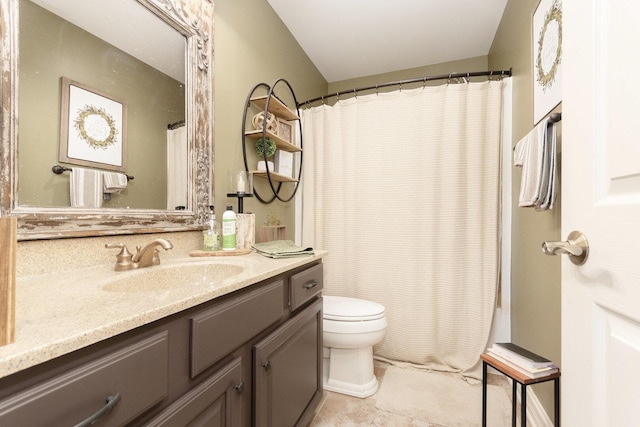 7659 Fairway Dr, Yorkville, IL 60560 - full bathroom featuring toilet, a shower with curtain, tile patterned flooring, and vanity