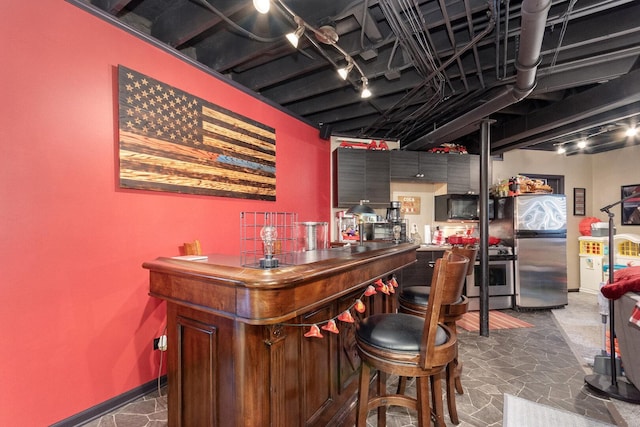 7659 Fairway Dr, Yorkville, IL 60560 - bar with track lighting, a dry bar, and stainless steel appliances