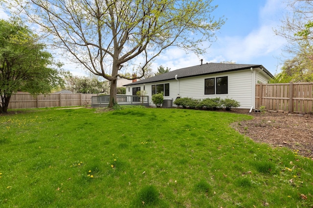 617 Sara Ln, Naperville, IL 60565 - back of house with a yard, central AC, a wooden deck, and a fenced backyard