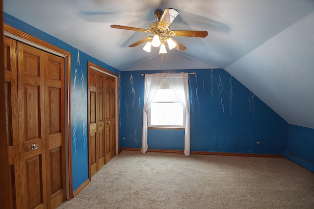 6511 174th St, Tinley Park, IL 60477 - additional living space featuring lofted ceiling, ceiling fan, carpet flooring, and baseboards