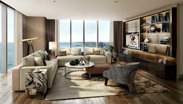 363 E Wacker Dr Unit 5906, Chicago, IL 60601 - living room featuring floor to ceiling windows, a water view, and wood finished floors