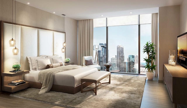 363 E Wacker Dr Unit 5906, Chicago, IL 60601 - bedroom with a wall of windows, multiple windows, and wood finished floors
