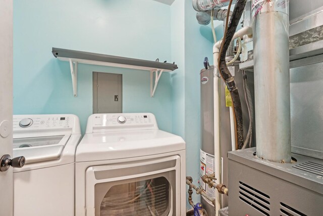 810 E Kings Row Unit 6, Palatine, IL 60074 - washroom with laundry area, electric panel, water heater, heating unit, and washer and dryer