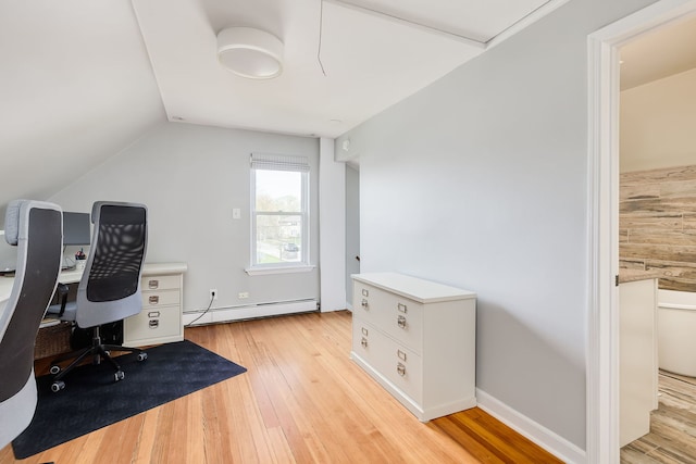 220 N Myrtle Ave, Elmhurst, IL 60126 - office with vaulted ceiling, baseboard heating, and light wood-style floors