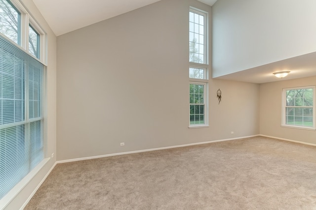 3615 Fairfax Ct E, Aurora, IL 60504 - carpeted empty room with high vaulted ceiling and baseboards