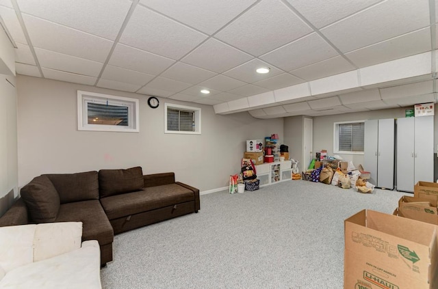 3615 Fairfax Ct E, Aurora, IL 60504 - recreation room featuring a drop ceiling, carpet, baseboards, and recessed lighting
