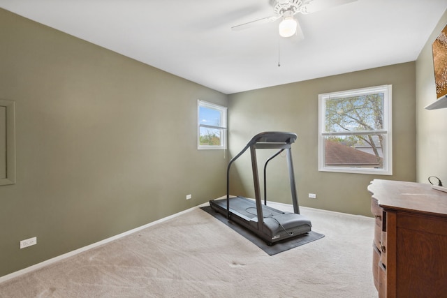 759 Dunmore Ln, Bartlett, IL 60103 - workout room featuring baseboards, carpet flooring, and a ceiling fan