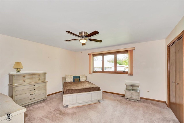 19640 Patricia Ln, Mokena, IL 60448 - bedroom featuring baseboards, light carpet, and ceiling fan