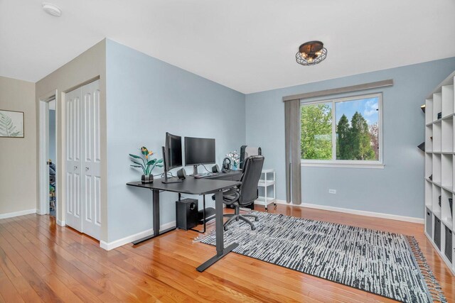 office with baseboards and wood finished floors