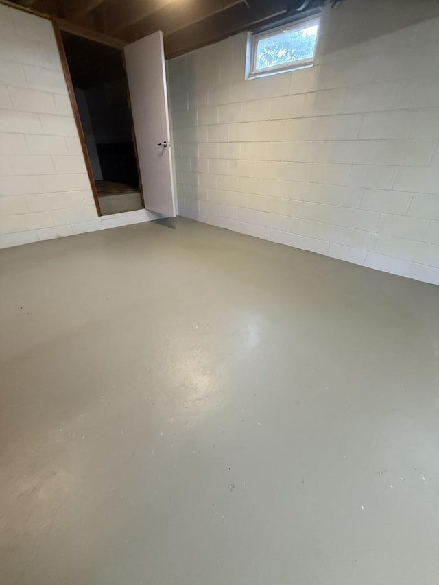 basement with concrete block wall