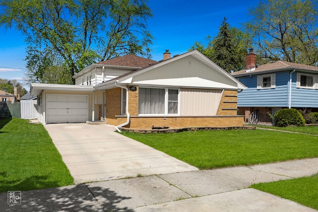 4704 W 99th St, Oak Lawn, IL 60453 - view of front of home with brick siding, a front yard, concrete driveway, and an attached garage