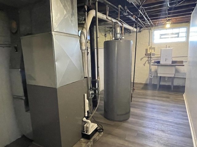 utilities featuring water heater and heating unit