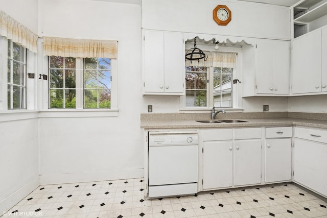 kitchen featuring white cabinetry, a sink, and dishwasher