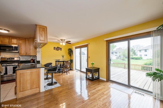 1141 E Randville Dr, Palatine, IL 60074 - kitchen with a sink, dark countertops, light wood-type flooring, visible vents, and appliances with stainless steel finishes