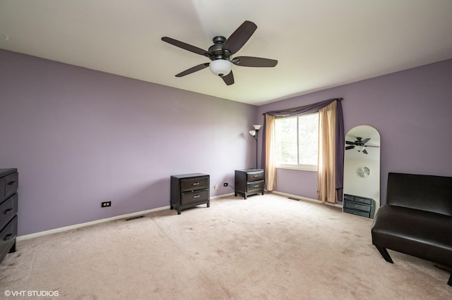 1141 E Randville Dr, Palatine, IL 60074 - unfurnished room with baseboards, visible vents, ceiling fan, and light colored carpet