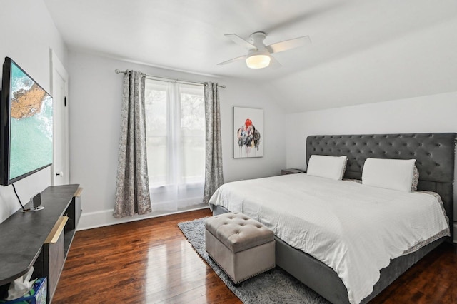 108 N Channing St, Elgin, IL 60120 - bedroom with wood finished floors, vaulted ceiling, baseboards, and a ceiling fan