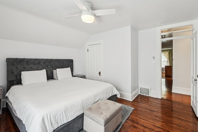 108 N Channing St, Elgin, IL 60120 - bedroom with wood finished floors, baseboards, a ceiling fan, and lofted ceiling
