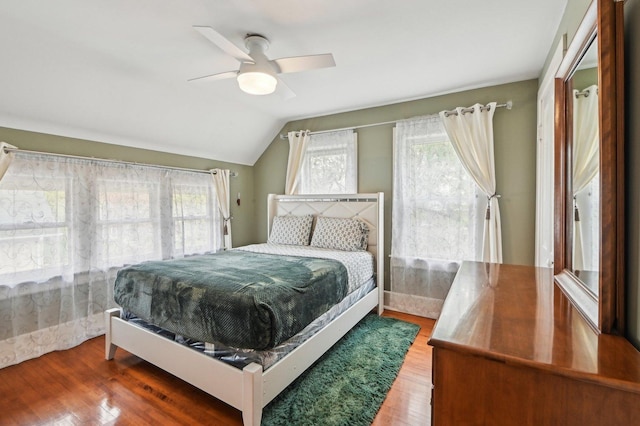 108 N Channing St, Elgin, IL 60120 - bedroom with wood finished floors, lofted ceiling, and a ceiling fan