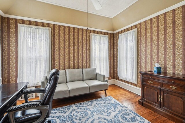 108 N Channing St, Elgin, IL 60120 - office space featuring wallpapered walls, wood finished floors, healthy amount of natural light, and ceiling fan