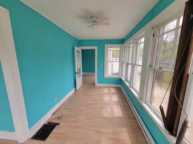2811 Ezekiel Ave, Zion, IL 60099 - unfurnished sunroom featuring visible vents, baseboards, a baseboard heating unit, and wood finished floors