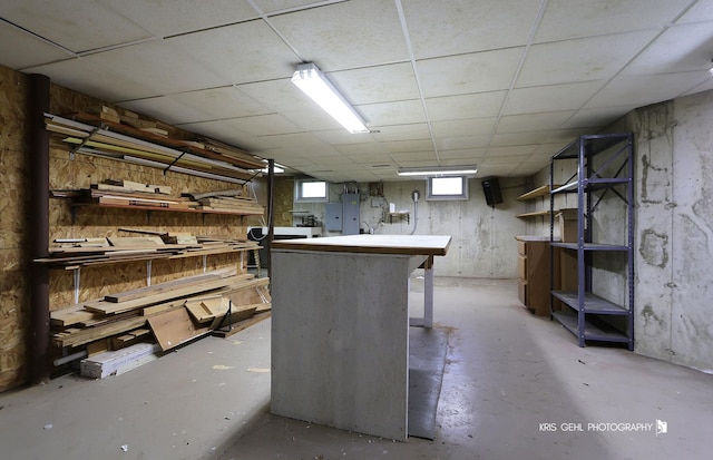 below grade area with electric panel