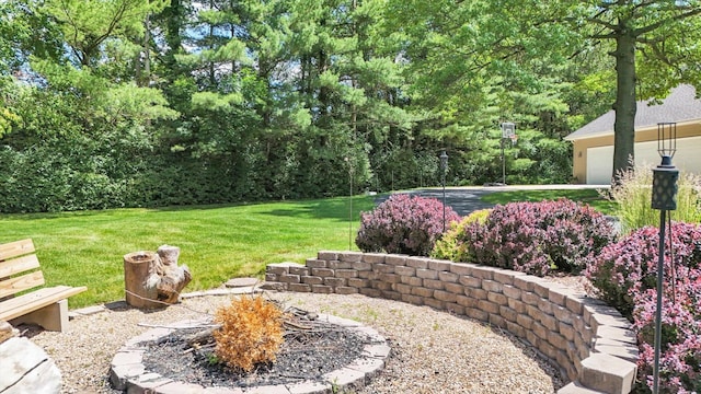 view of yard featuring a garage