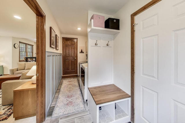 1608 N Douglas Ave, Arlington Heights, IL 60004 - mudroom with recessed lighting, light wood-style floors, and independent washer and dryer