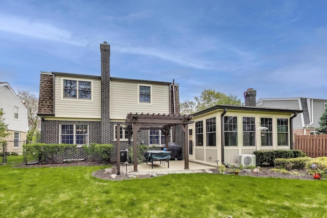 1608 N Douglas Ave, Arlington Heights, IL 60004 - back of house with a pergola, a patio, a chimney, ac unit, and brick siding