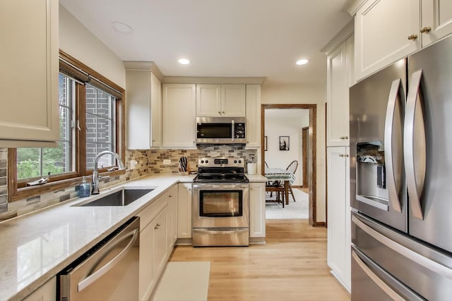 1608 N Douglas Ave, Arlington Heights, IL 60004 - kitchen with stainless steel appliances, a sink, light wood-style floors, tasteful backsplash, and recessed lighting