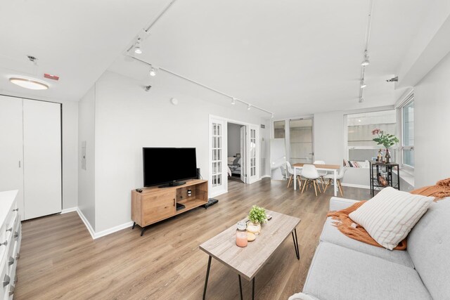 345 N La Salle Dr Unit 1205, Chicago, IL 60610 - living area with track lighting, baseboards, french doors, and light wood-type flooring