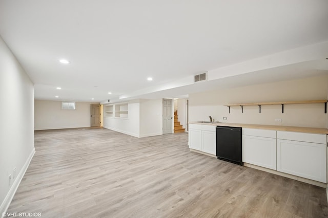 1050 Cedar Ln, Lake Forest, IL 60045 - kitchen with baseboards, light wood-style floors, recessed lighting, open shelves, and dishwasher