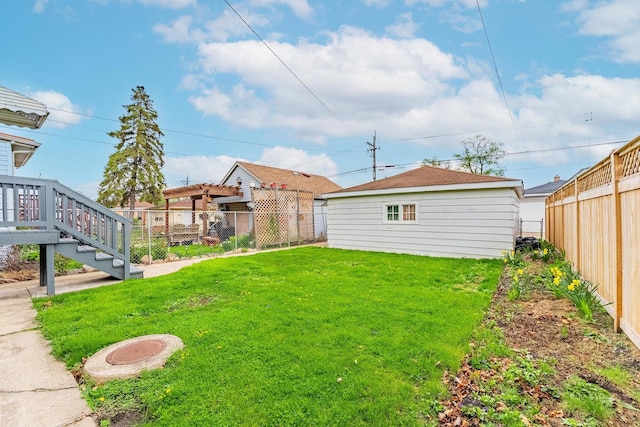 view of yard with a fenced backyard